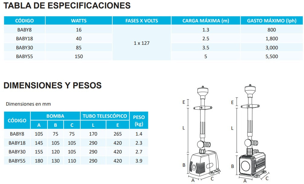 Motobomba sumergible para fuentes decorativas