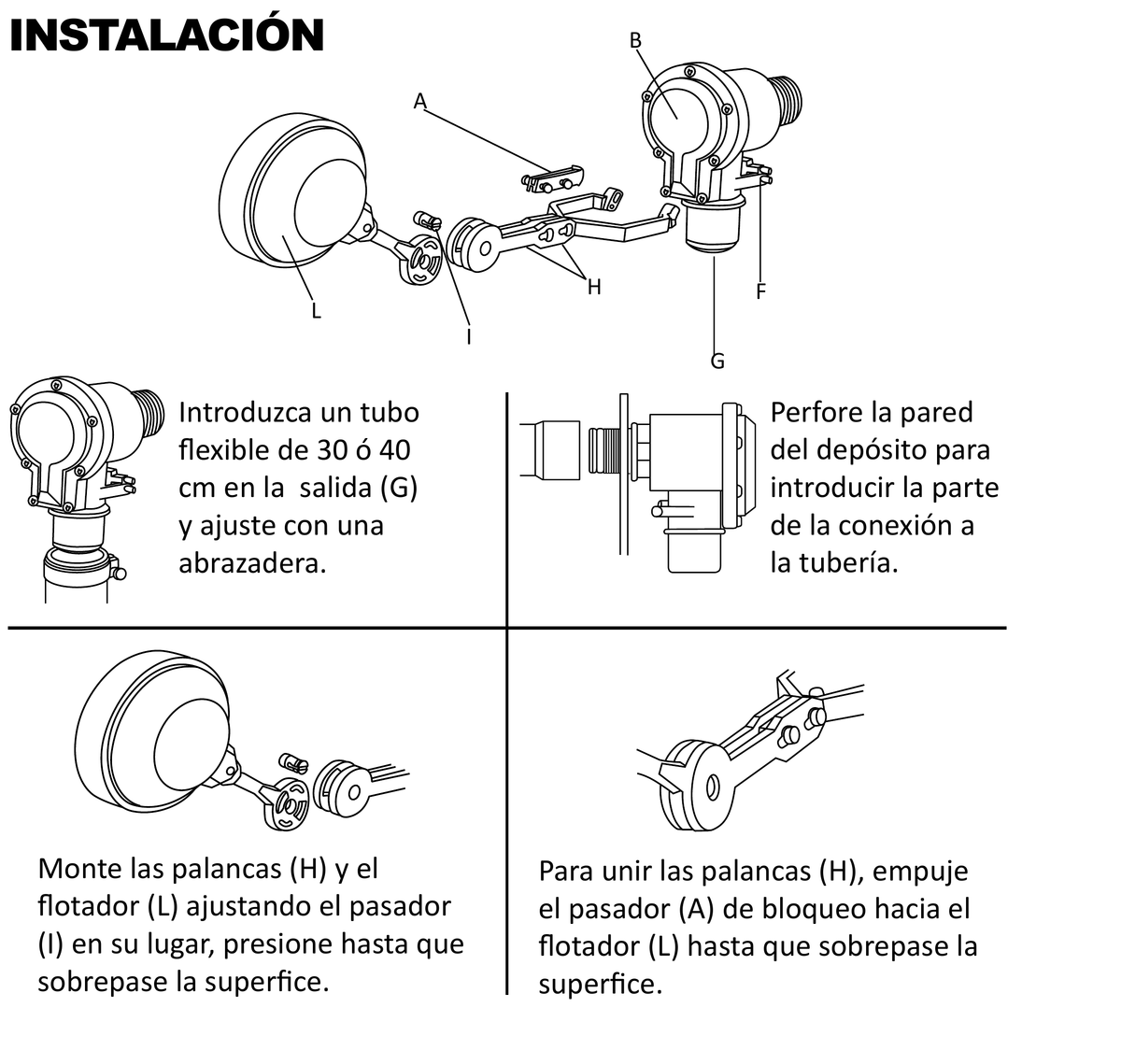 Esquema de instalación del fabricante. QUICKSTOP: montaje de válvula de llenado