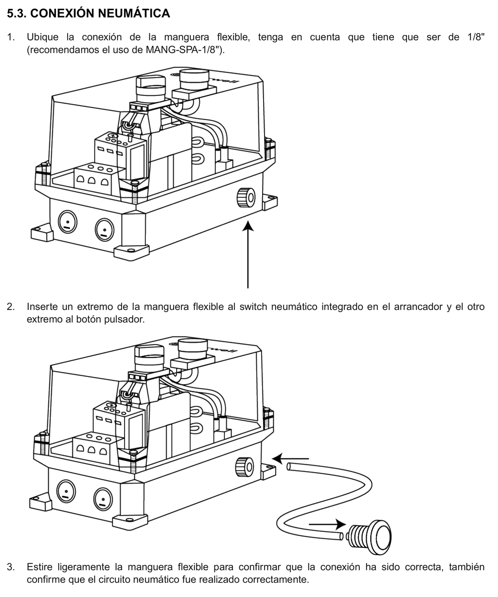 Esquema de instalación del fabricante. AEWTP-S: conexión neumática del pulsador