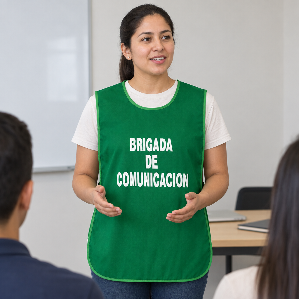 Ejemplo ilustrativo de instalación o uso de CASACA BRIGADA DE COMUNICACIÓN COLOR VERDE; elementos de contexto no incluidos.