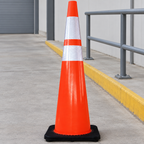 Ejemplo ilustrativo de instalación o uso de CONO NARANJA IMPORTADO DE 90 CM CON DOBLE REFLEJANTE; elementos de contexto no incluidos.