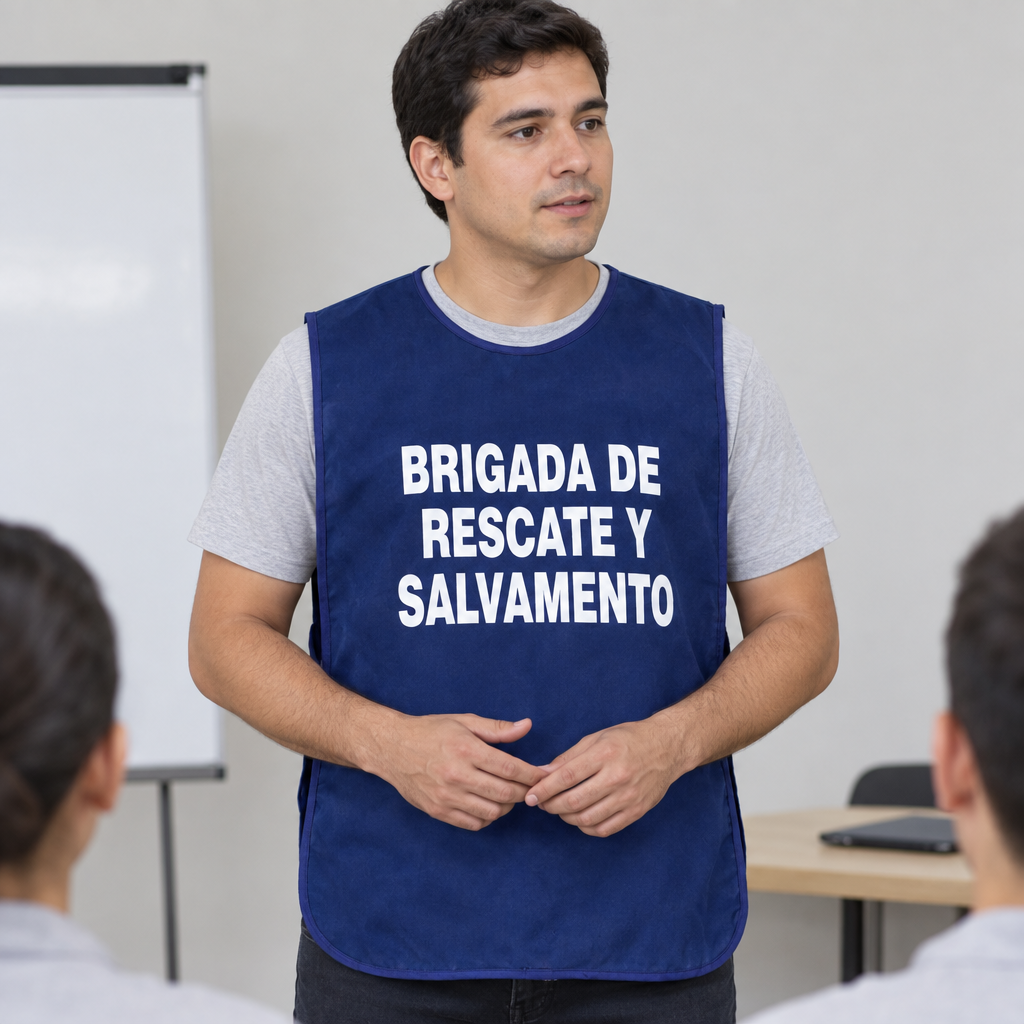 Ejemplo ilustrativo de instalación o uso de CASACA BRIGADA DE RESCATE Y SALVAMENTO COLOR AZUL; elementos de contexto no incluidos.