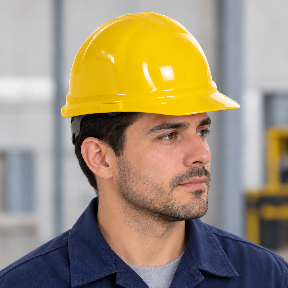 Ejemplo ilustrativo de instalación o uso de CASCO DE SEGURIDAD CLASE E AMARILLO; elementos de contexto no incluidos.