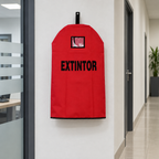 Ejemplo ilustrativo de instalación o uso de FUNDA CUBRE EXTINTOR VENTANA CHICA; elementos de contexto no incluidos.