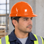 Ejemplo ilustrativo de instalación o uso de CASCO DE SEGURIDAD CLASE E NARANJA; elementos de contexto no incluidos.