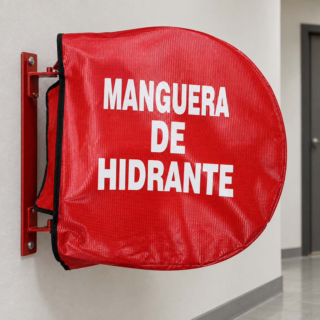Ejemplo ilustrativo de instalación o uso de FUNDA PARA CARRETE DE HIDRANTE  EXTIN FLAM; elementos de contexto no incluidos.