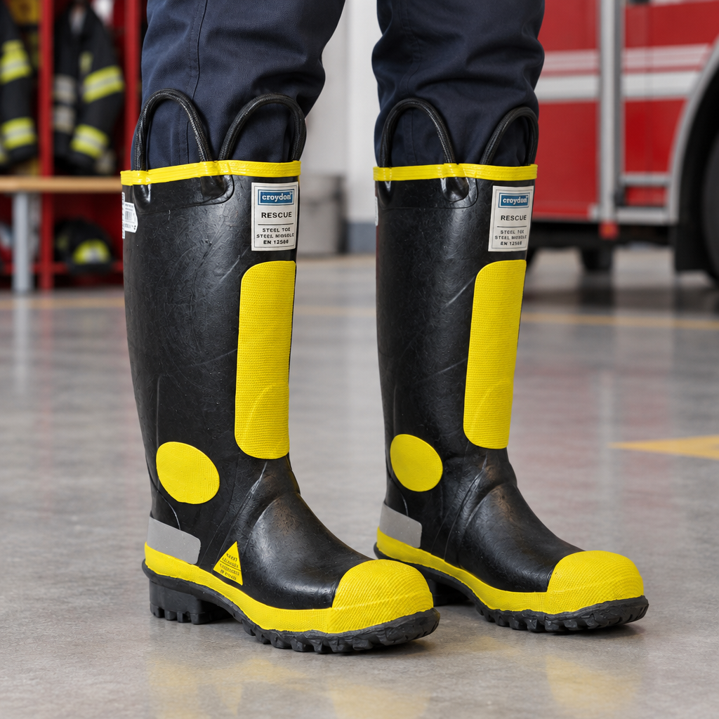Ejemplo ilustrativo de uso de las botas Croydon Rescue; mismo modelo en distintas tallas.