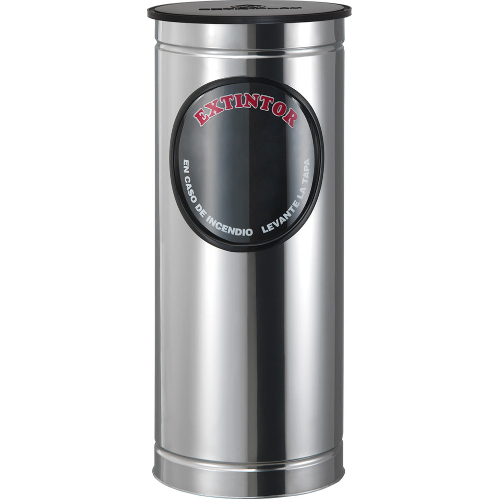 Portaextintor cilíndrico inoxidable espejo · PQS 4.5 a 9 kg — imagen original del proveedor