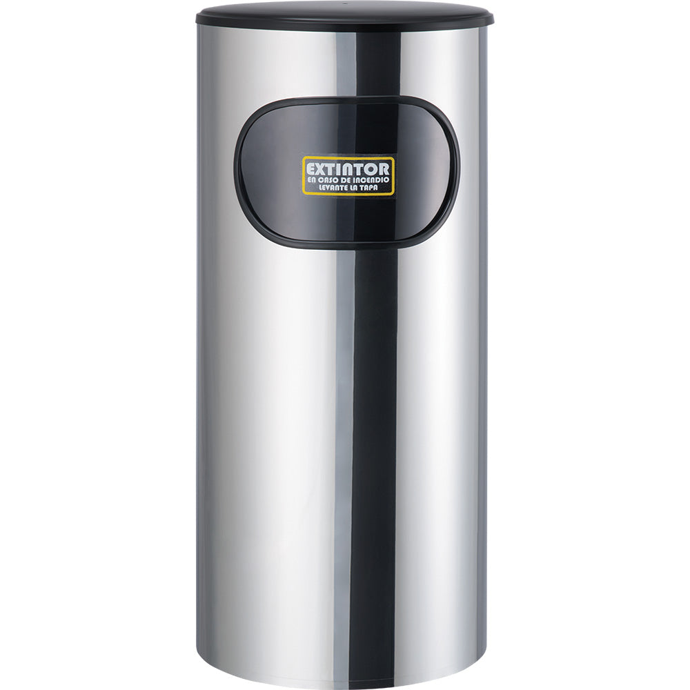 Portaextintor cilíndrico inoxidable espejo · CO₂ 15/20 lb — imagen original del proveedor