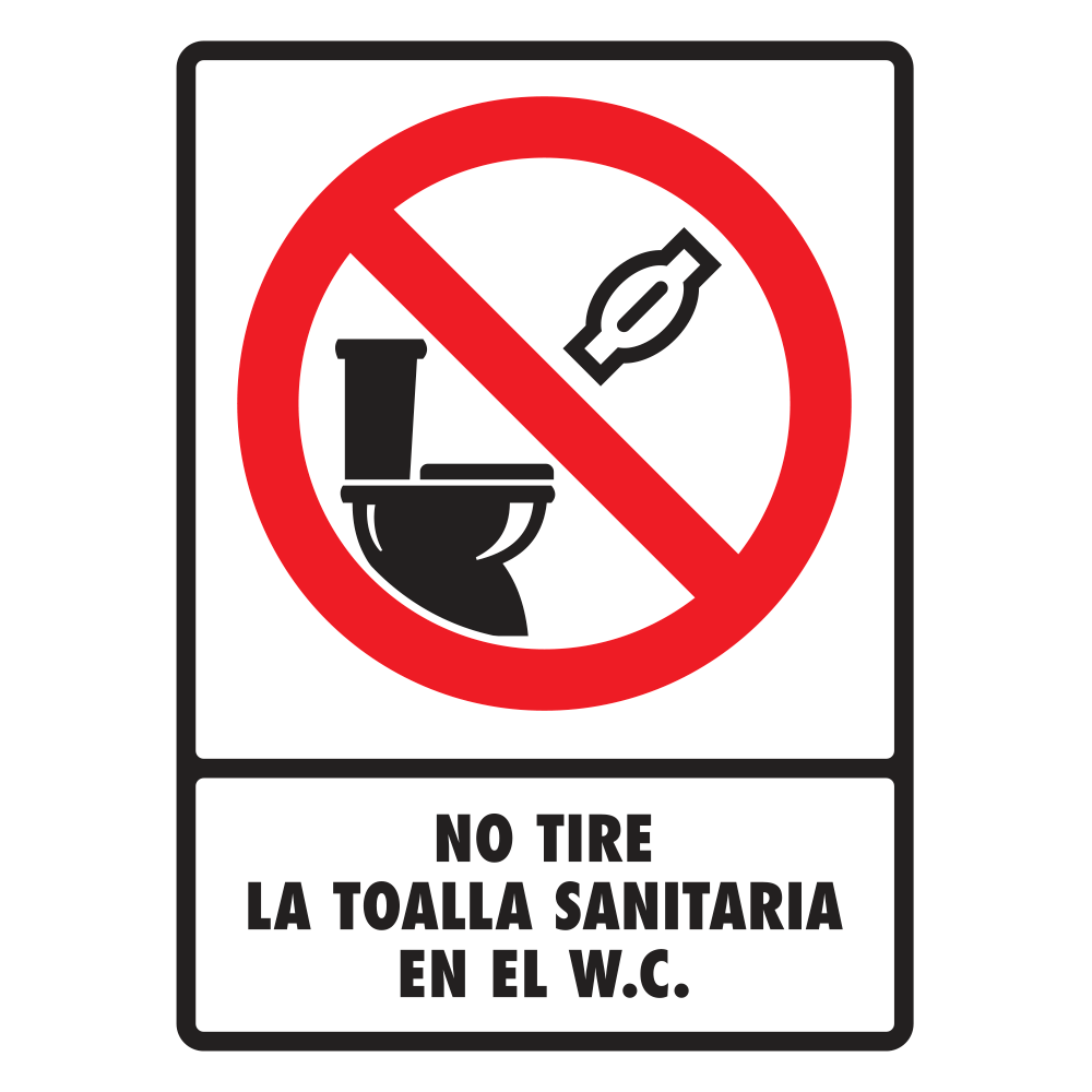 Señal No tire toalla sanitaria en WC — imagen original del proveedor