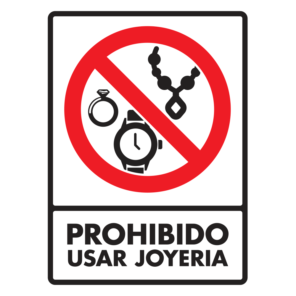 Señal Prohibido usar joyería — imagen original del proveedor