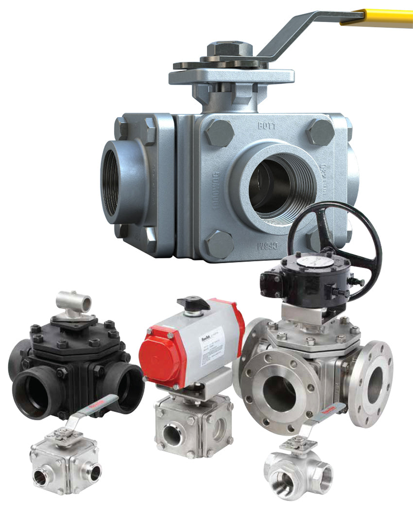 Imagen original del fabricante o proveedor: Válvula de bola de tres vías FLOW-TEK — Modelos MPT130 / MPC130 / MPT230 / MPC230 / MPS230 / MPB230 / MPT240 / MPS240 / MPB240 / MPF150 / MPF300.