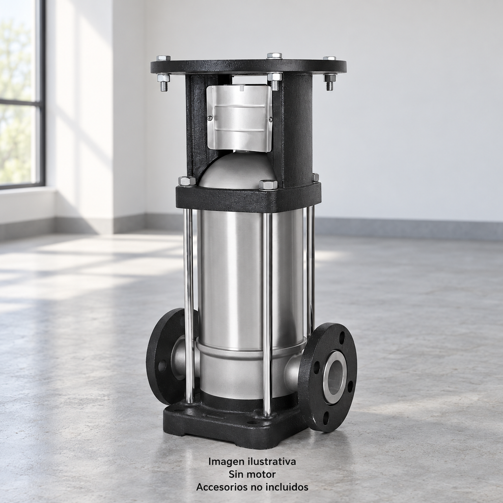 Imagen ilustrativa de cuerpo de bomba vertical ALTAMIRA sin motor, colocado solo y sin conectar en un espacio seco. Accesorios no incluidos. No representa una instalación funcional.