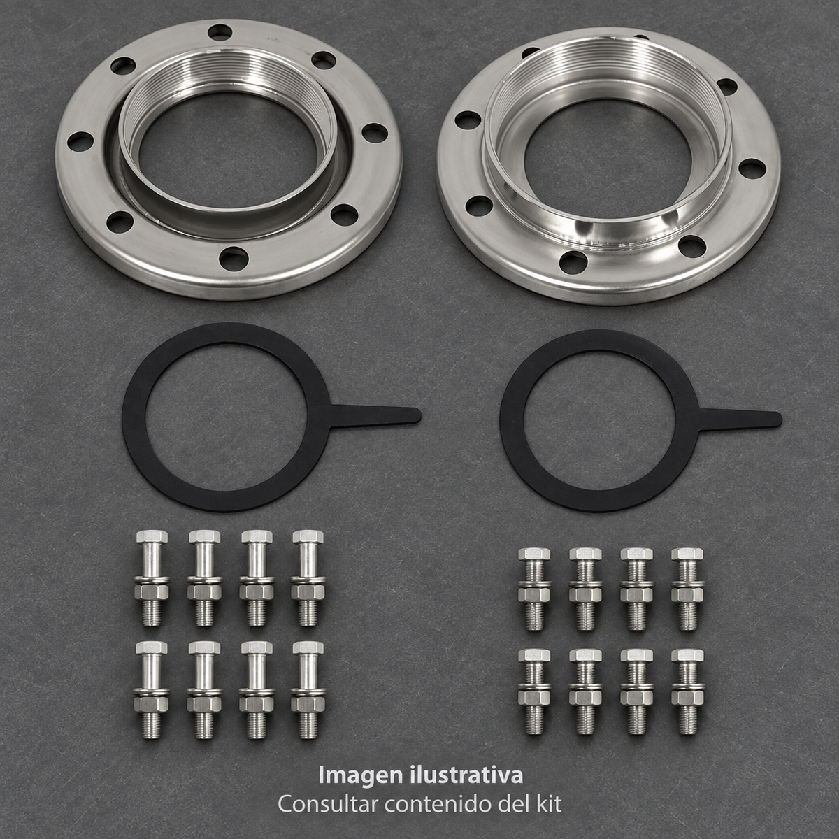 Kit de contrabridas ALTAMIRA FLUXKB-DN6X6. Imagen ilustrativa complementaria en entorno seco, sin conectar.  Consultar contenido del kit en características.