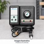 Imagen ilustrativa del termostato AQUA PAK TP3-10/115-5A sin conectar, con cable, clavija y termopar magnético.
