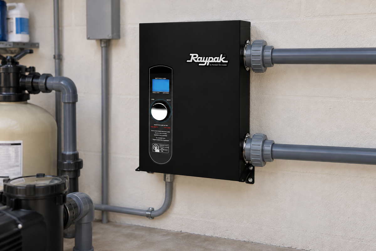 Aplicación ilustrativa de un calentador eléctrico Raypak E3T. Potencia y requisitos eléctricos según el SKU seleccionado.