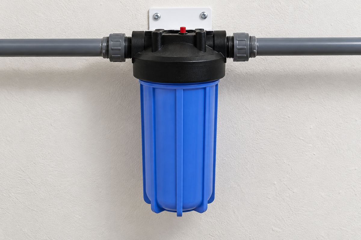 Aplicación ilustrativa de portafiltro de agua instalado