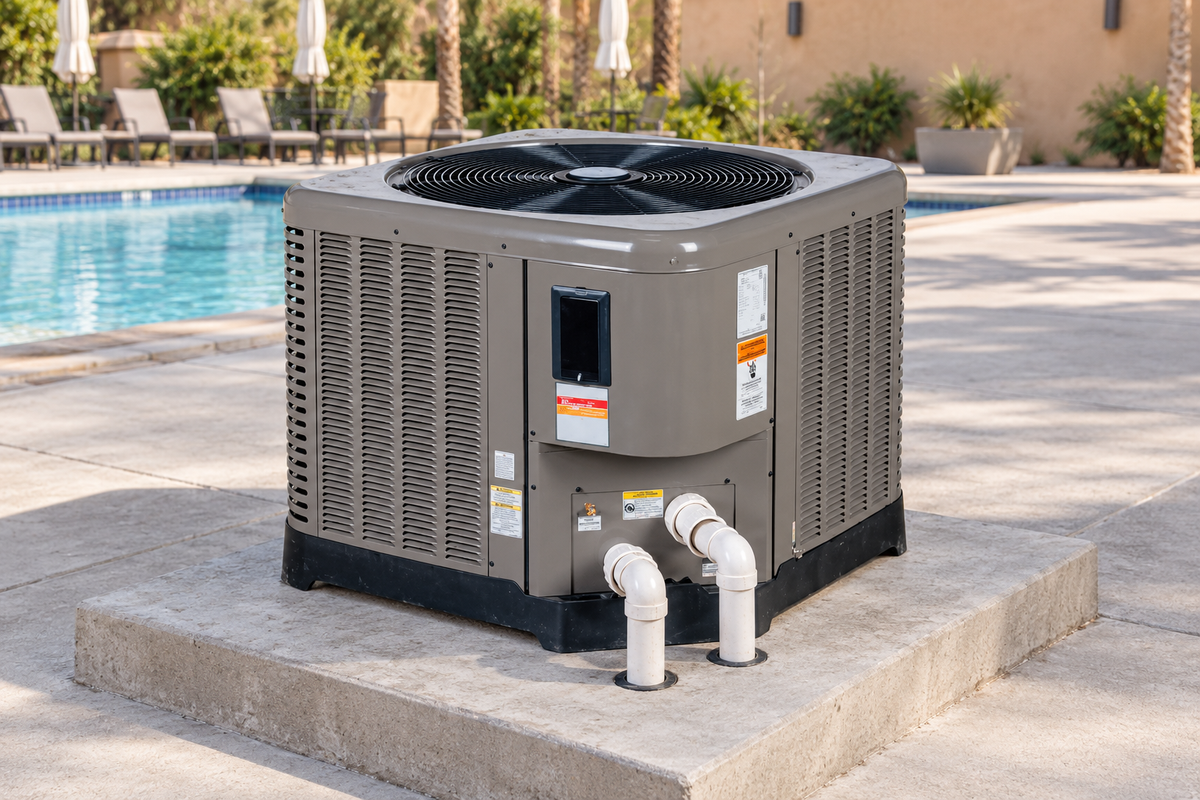 Aplicación ilustrativa: bomba de calor Raypak para piscina.