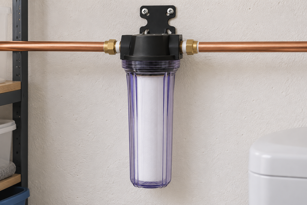 Aplicación ilustrativa de portafiltro de agua instalado