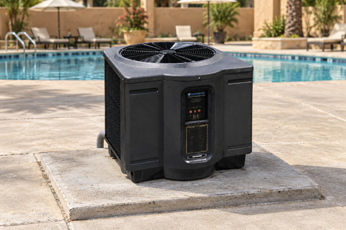 Aplicación ilustrativa: bomba de calor Hayward HeatPro para piscina.