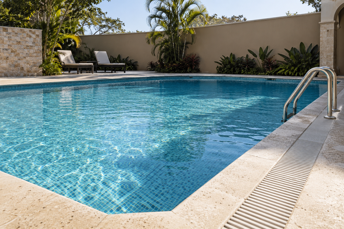 Aplicación ilustrativa: Desinfección de piscinas exteriores.