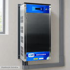 Visualización ilustrativa. Vista cercana del equipo montado SMARTCLPLUS500230 en un área de servicio. La imagen muestra el exterior del gabinete de control; célula y circuito hidráulico quedan fuera del encuadre. No representa todos los componentes de una instalación ni amplía los accesorios incluidos.