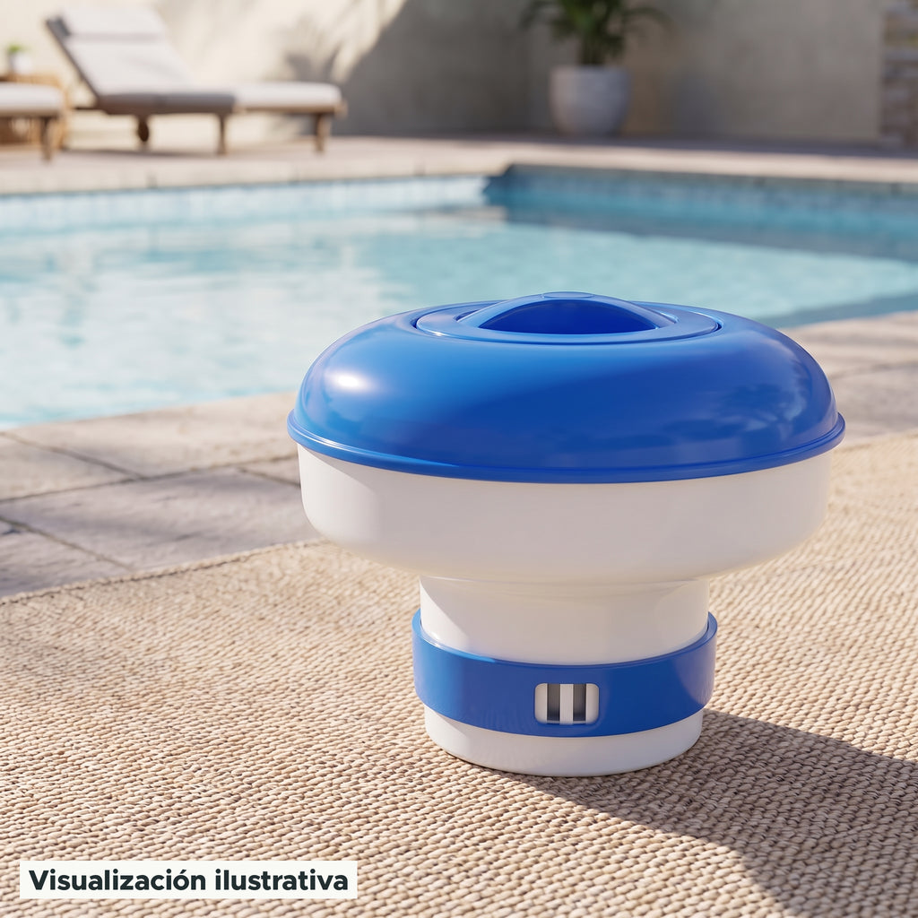 Visualización ilustrativa. El modelo 012-003-A-004 preparado junto al área de mantenimiento de una piscina. El entorno muestra un ejemplo de contexto de uso; los accesorios de fondo se ilustran por separado.