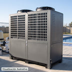 Visualización ilustrativa. El modelo EK464X-T2-INVERTER preparado junto al área de mantenimiento de una piscina. El entorno muestra un ejemplo de contexto de uso; los accesorios de fondo se ilustran por separado.
