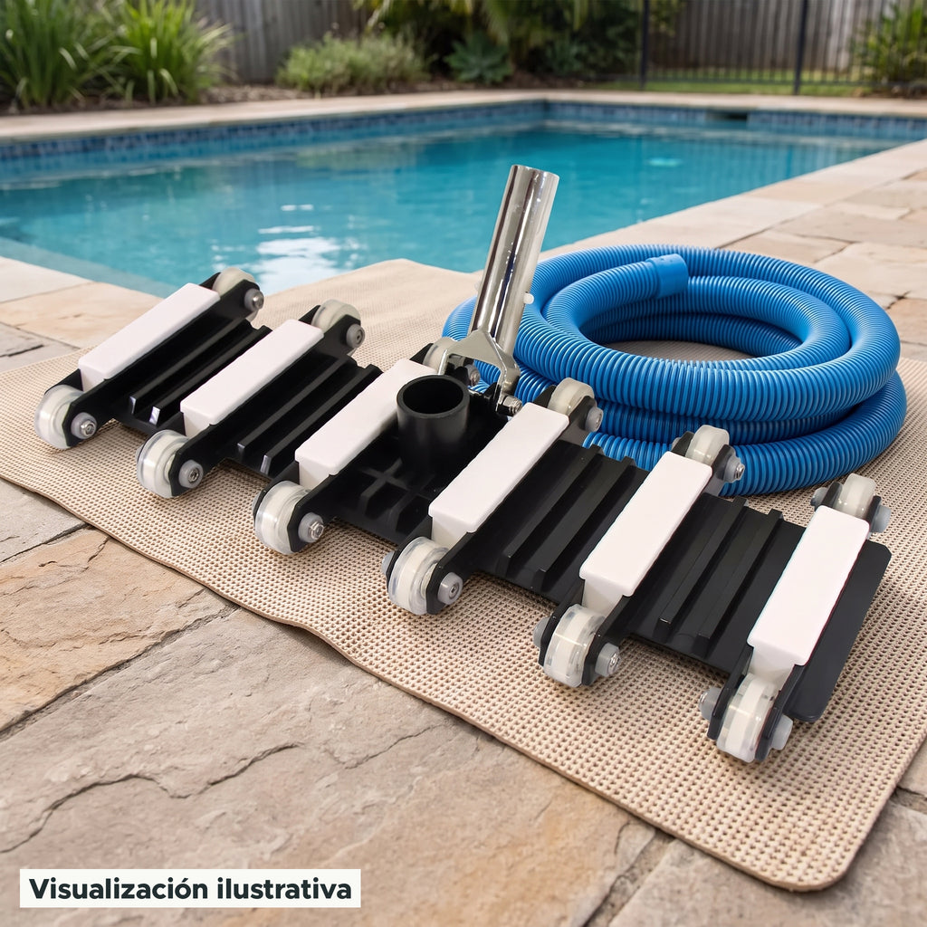 Visualización ilustrativa. El modelo PA-ASPIREC-PL19 preparado junto al área de mantenimiento de una piscina. El entorno muestra un ejemplo de contexto de uso; los accesorios de fondo se ilustran por separado.