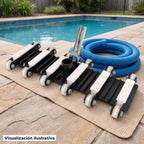 Visualización ilustrativa. El modelo PA-ASPIREC-PL19 preparado junto al área de mantenimiento de una piscina. El entorno muestra un ejemplo de contexto de uso; los accesorios de fondo se ilustran por separado.