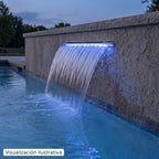 Visualización ilustrativa. Ejemplo de una cascada para piscina integrada en un muro.