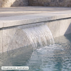 Visualización ilustrativa. Ejemplo de una cascada para piscina integrada en un muro, con el cuerpo y las conexiones ocultos.