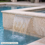 Visualización ilustrativa. Ejemplo de una cascada para piscina integrada en un muro, con el cuerpo y las conexiones ocultos.