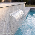 Visualización ilustrativa. Ejemplo de una cascada para piscina integrada en un muro, con el cuerpo y las conexiones ocultos.