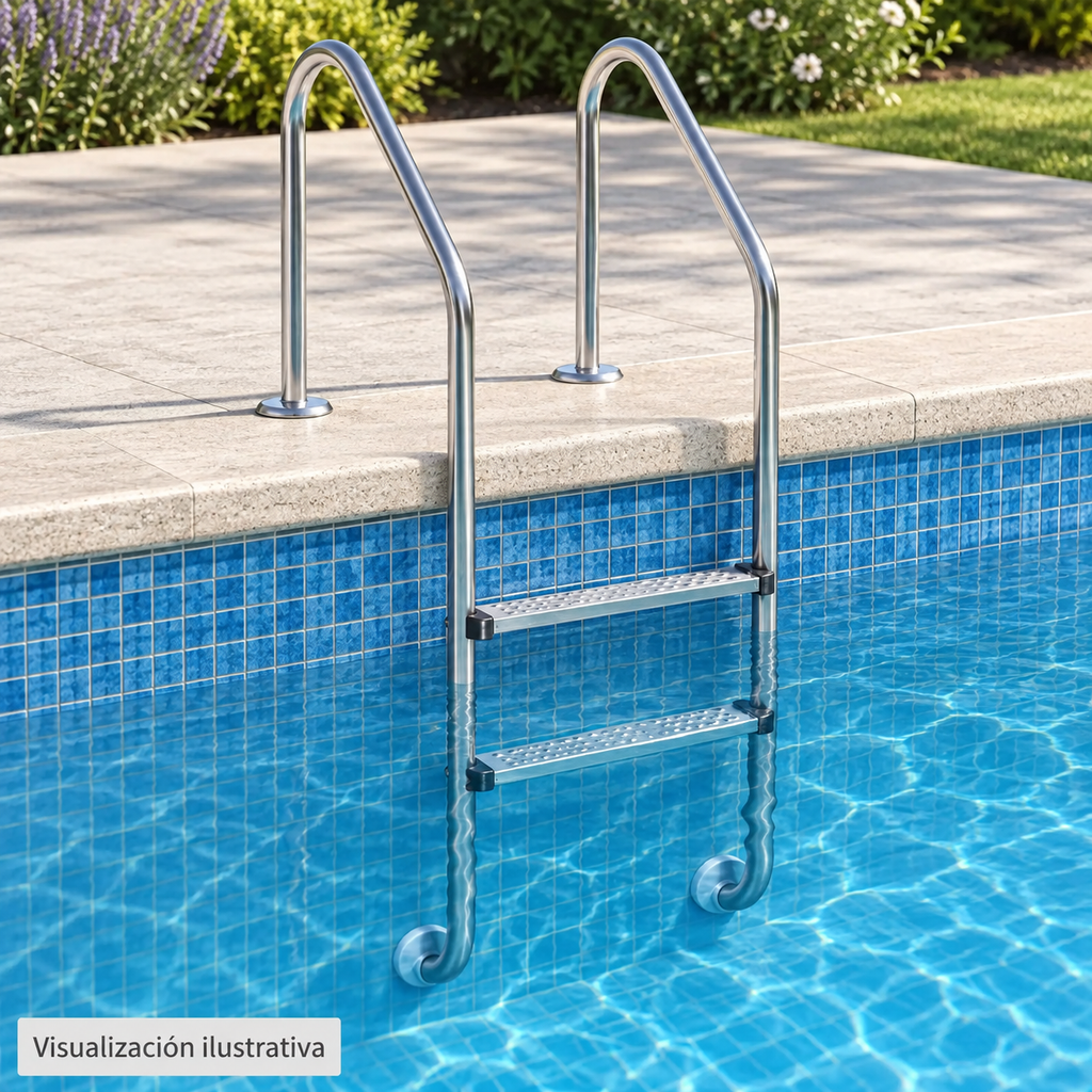 Visualización ilustrativa. Equipo PA-ESC-STD1-2P integrado en una piscina terminada; ejemplo de instalación sujeto al proyecto y al manual del modelo.