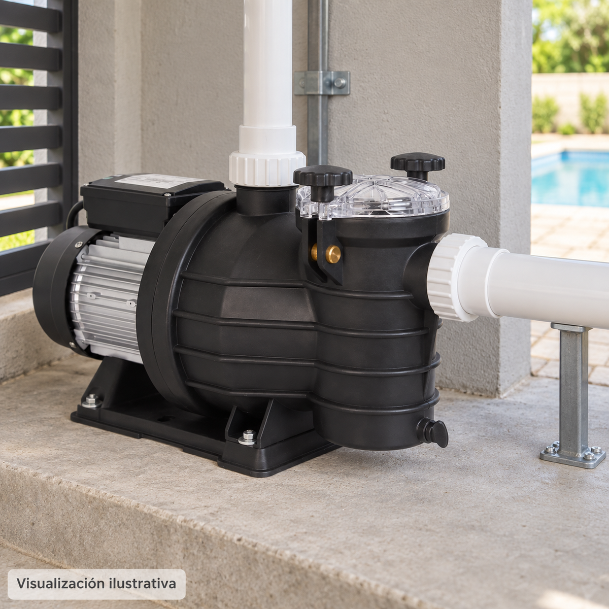 Visualización ilustrativa. Equipo SILVER7/1115 integrado en una piscina terminada; ejemplo de instalación sujeto al proyecto y al manual del modelo.