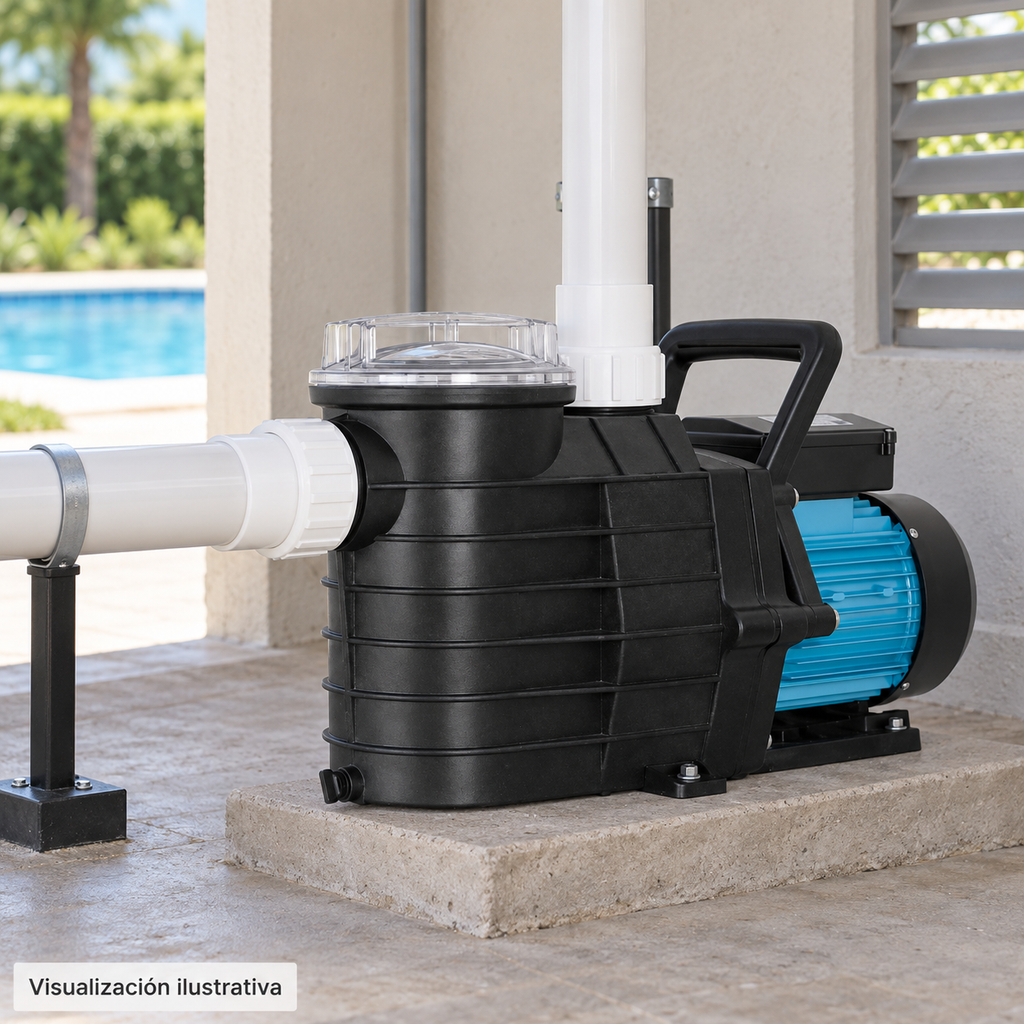 Visualización ilustrativa. Equipo SUPRA 15/1230 integrado en una piscina terminada; ejemplo de instalación sujeto al proyecto y al manual del modelo.