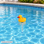 Visualización ilustrativa. Termómetro flotante PA-TERFLOT-PATO en una piscina; ejemplo de uso.