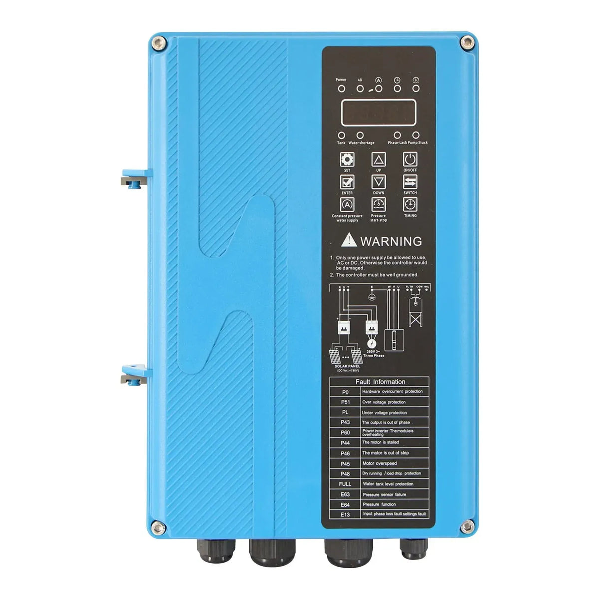 Controlador de bombeo solar CONNERA, vista frontal.