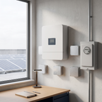 Ilustración de un sistema fotovoltaico interconectado en un edificio.