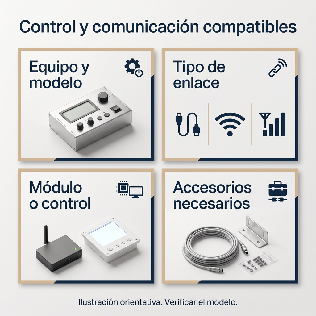 Guía ilustrativa de compatibilidad entre equipo, enlace y módulo de comunicación o control.