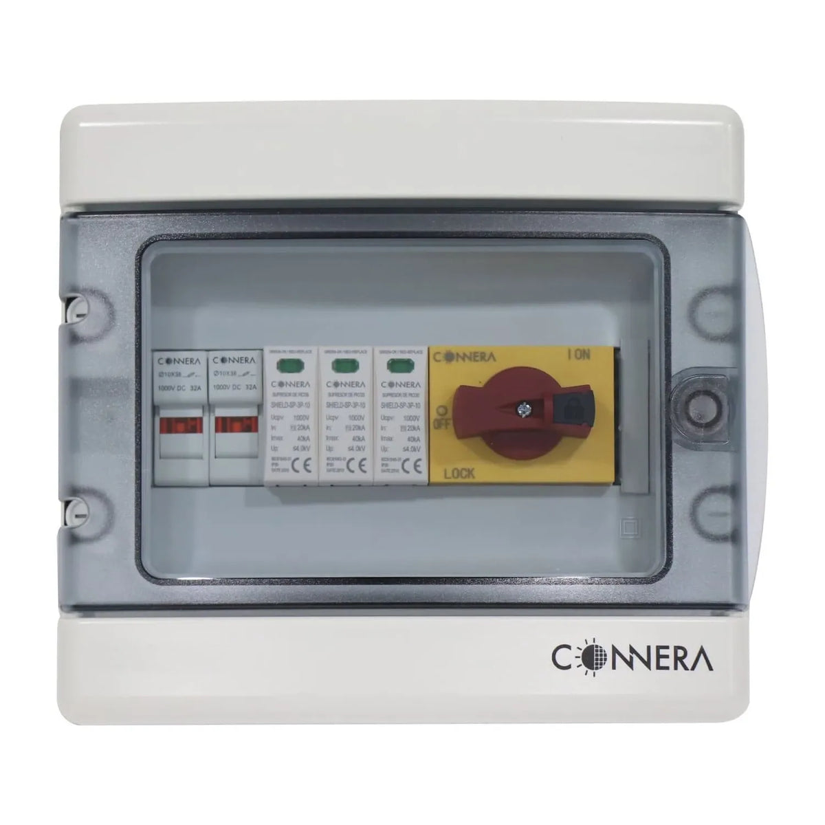 Imagen oficial de caja de protección para corriente directa CONNERA.