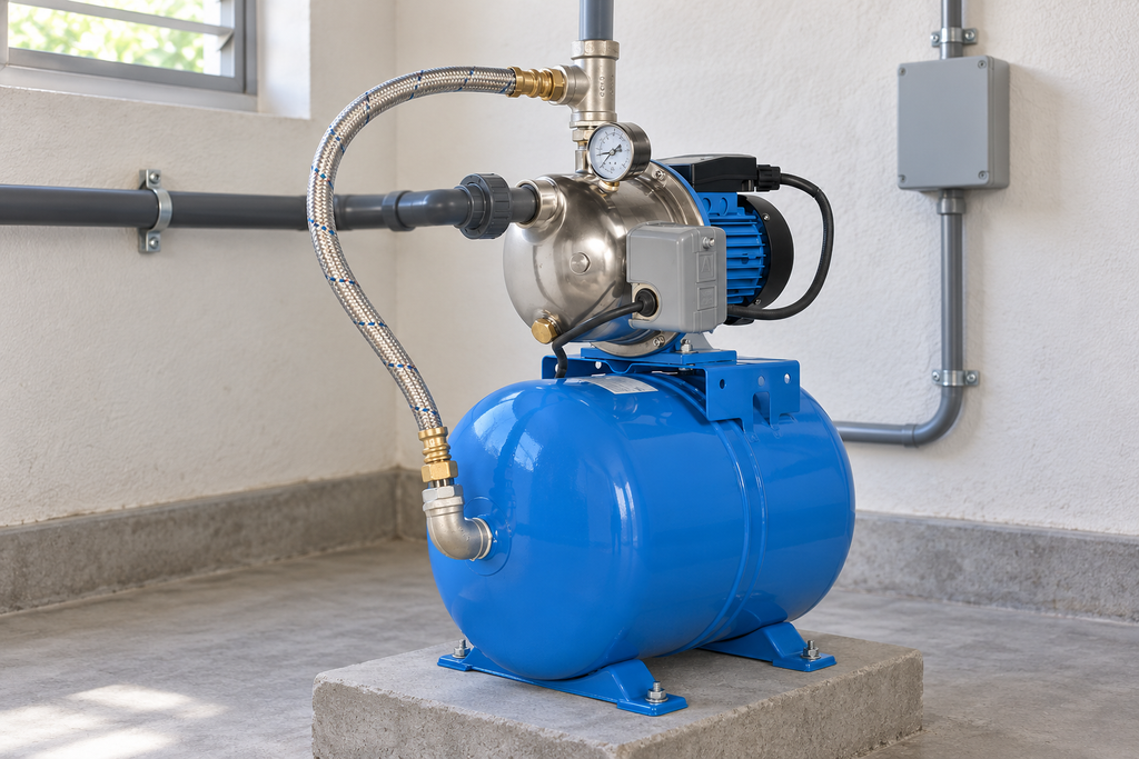 Ejemplo ilustrativo de instalación de la familia Bomba AQUA PAK con tanque AQ horizontal diafragma AQUA PAK