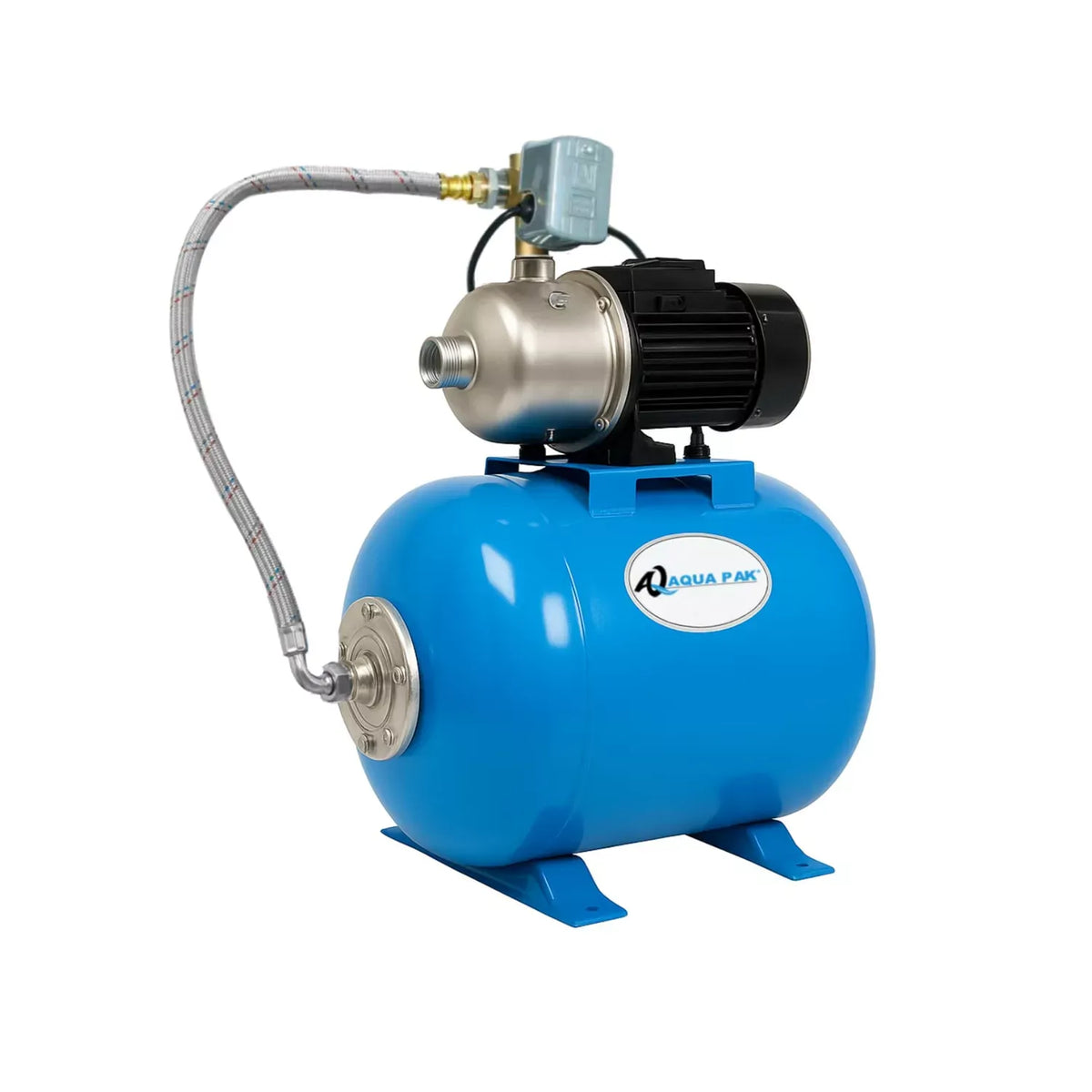 Fotografía de referencia — Presurizador individual de velocidad constante AQUA PAK · Serie Bomba AQUA PAK con tanque AQ horizontal membrana