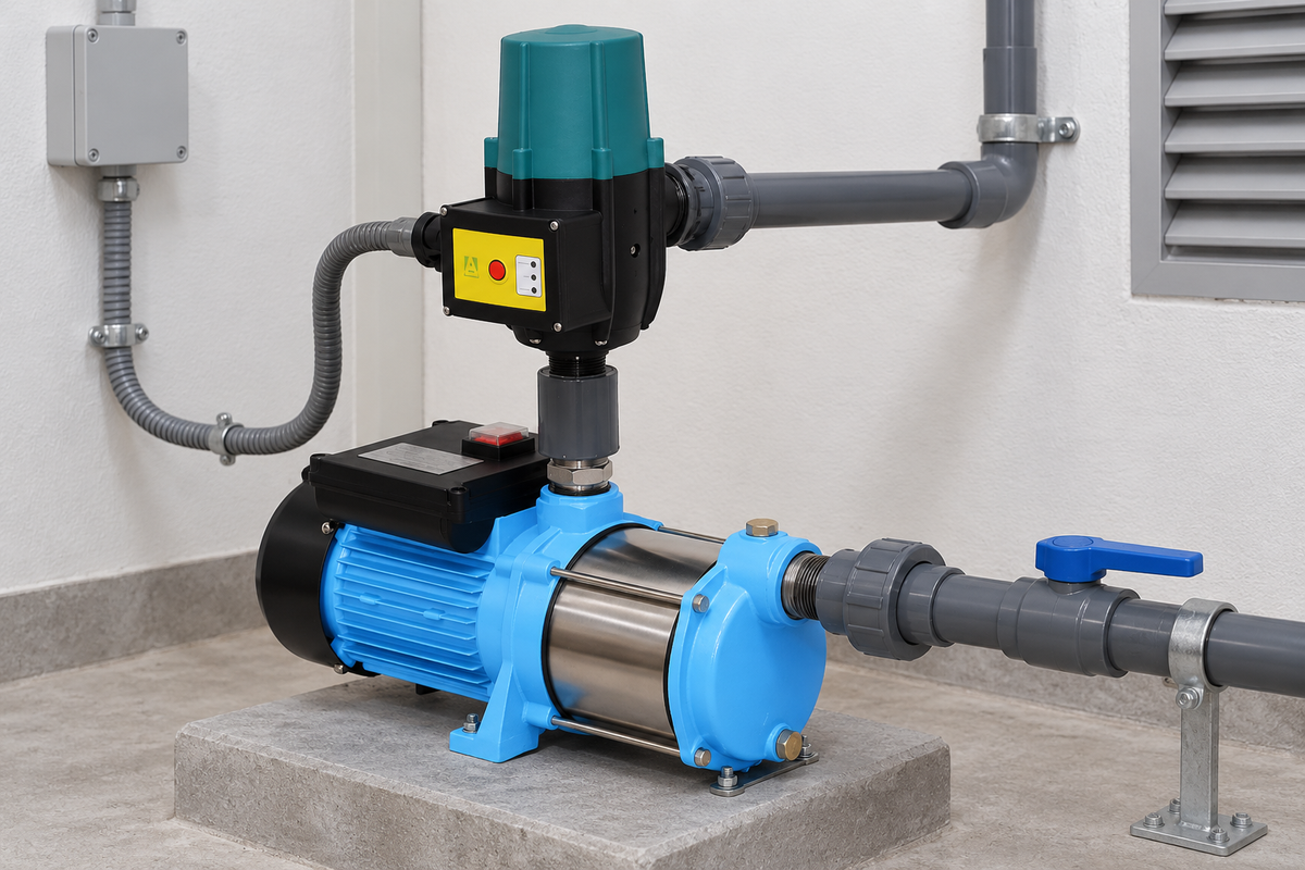 Ejemplo ilustrativo de instalación de la familia Bomba AQUA PAK con kit de presión AQUA PAK