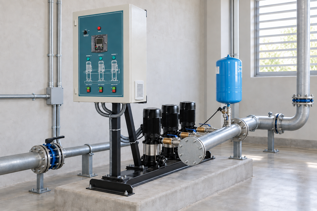 Ejemplo ilustrativo de instalación de la familia Triplex con bombas JOB y variador de velocidad ALTAMIRA