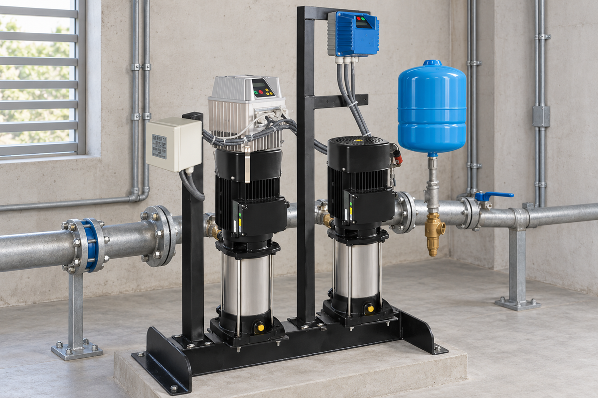 Ejemplo ilustrativo de instalación de la familia Dúplex con bombas JOB, F-DRIVE y PROCONTROL HIDROCONTROL