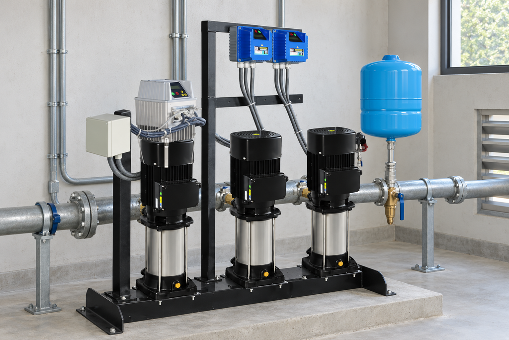 Ejemplo ilustrativo de instalación de la familia Triplex con bombas JOB, F-DRIVE y PROCONTROL HIDROCONTROL