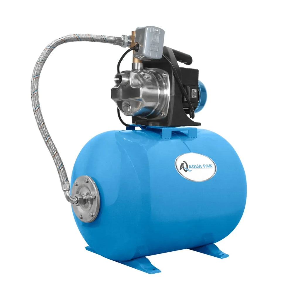 Fotografía de referencia — Presurizador individual de velocidad constante AQUA PAK · Serie Bomba AQUA PAK con tanque AQ horizontal membrana