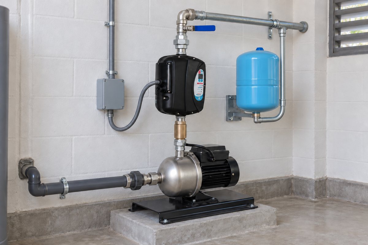 Ejemplo ilustrativo de instalación de la familia Bomba horizontal de superficie con WATER DRIVE HIDROCONTROL